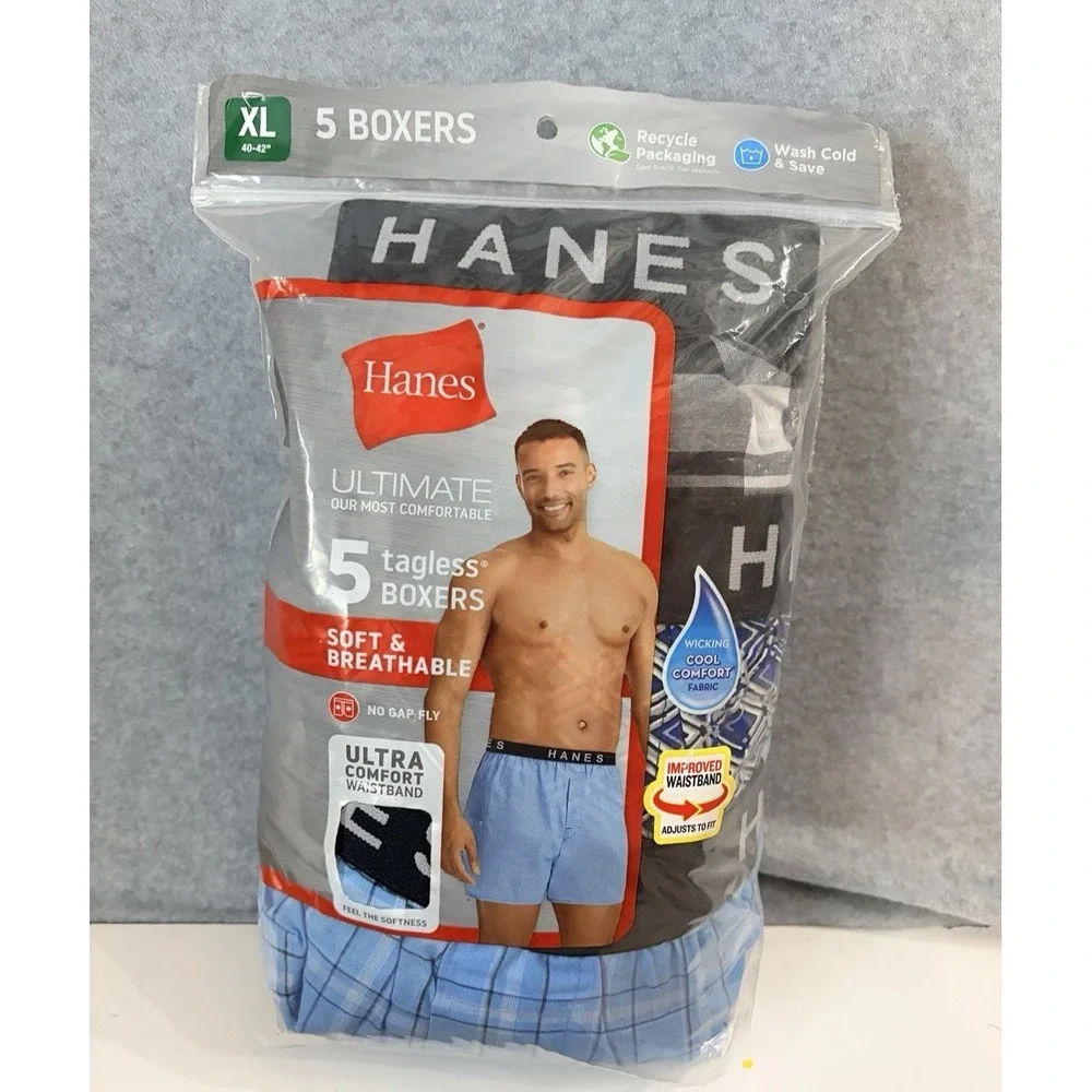Hanes Ultimate Tagless Boxers - No Gap Fly - Men's XL